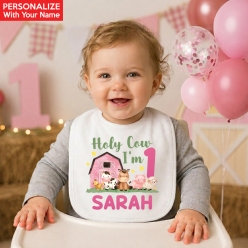 Barnyard Pink One PERSONALIZED Reusable Fabric Bib